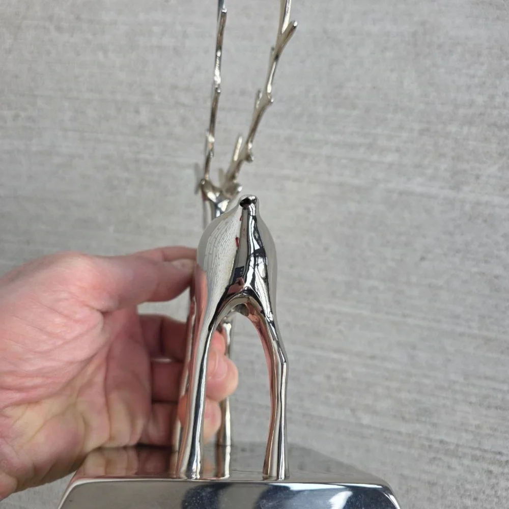 Crate & Barrel Silver Reindeer Stocking Holder / Hook 9” Modern Holiday Decor